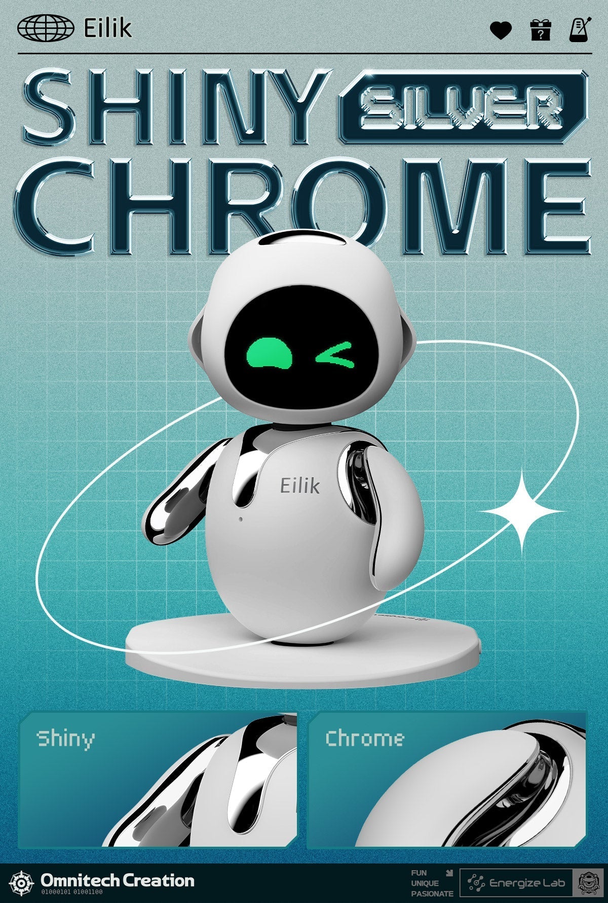 Eilik-Silver retro robot companion view 3