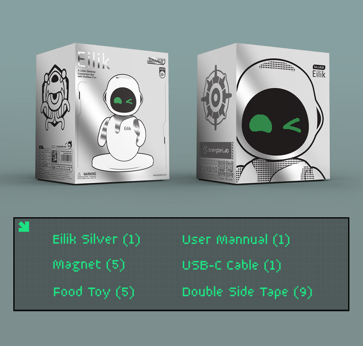 Eilik-Silver retro robot companion view 7