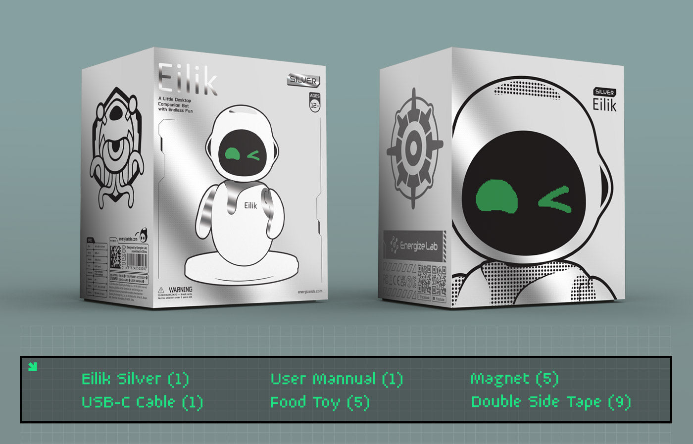 Eilik-Silver retro robot companion view 8